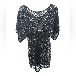 NWT Love‎ University Semi-Sheer Black Lace Swimsuit Coverup Dress Size Large